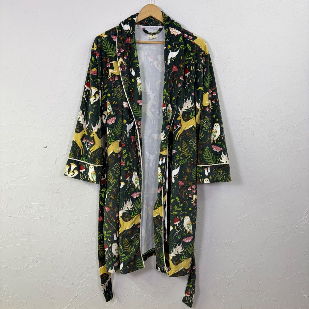 World Market Robe Women OS Forest Animal Mushroom Deer Owl Nature Goblincore